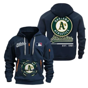 Urban Streetwear Hoodie, Half-Zip with Exclusive Logo MLB240 - Navy