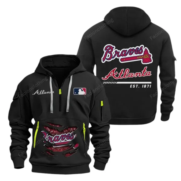 Outdoor Half-Zip Hoodie, Team Spirit Logo Design MLB240 - Black
