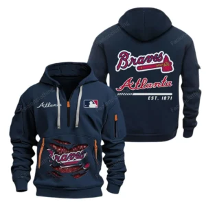 Lightweight Sports Hoodie Half Zipper, Unique Logo Print MLB240 - Navy