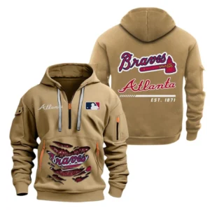 Training Hoodie Half Zipper, Fan-Friendly Logo Design MLB240 - Khaki