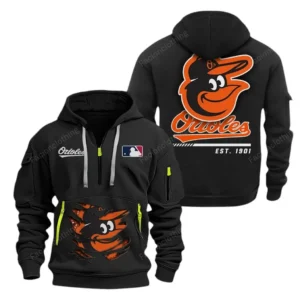 Fan Gift Hoodie Half Zipper, Sports-Inspired Logo Design MLB240 - Black