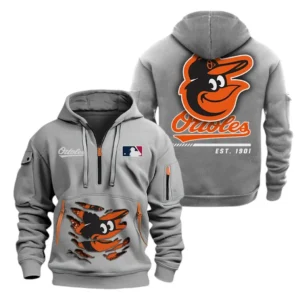 Casual Sports Hoodie Half Zipper, Modern Logo Detail Printing MLB240 - Grey