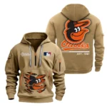 Urban Streetwear Hoodie, Half-Zip with Exclusive Logo MLB240 - Khaki