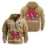 Lightweight Sports Hoodie Half Zipper, Unique Logo Print MLB240 - Khaki