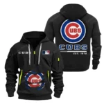 Street-Style Hoodie Half Zipper, Modern Sports Logo MLB240 - Black