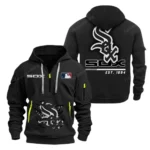 Casual Sports Hoodie Half Zipper, Modern Logo Detail Printing MLB240 - Black