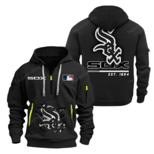 Casual Sports Hoodie Half Zipper, Modern Logo Detail Printing MLB240 - Black