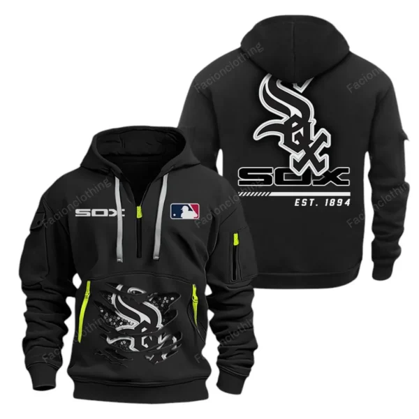 Casual Sports Hoodie Half Zipper, Modern Logo Detail Printing MLB240 - Black