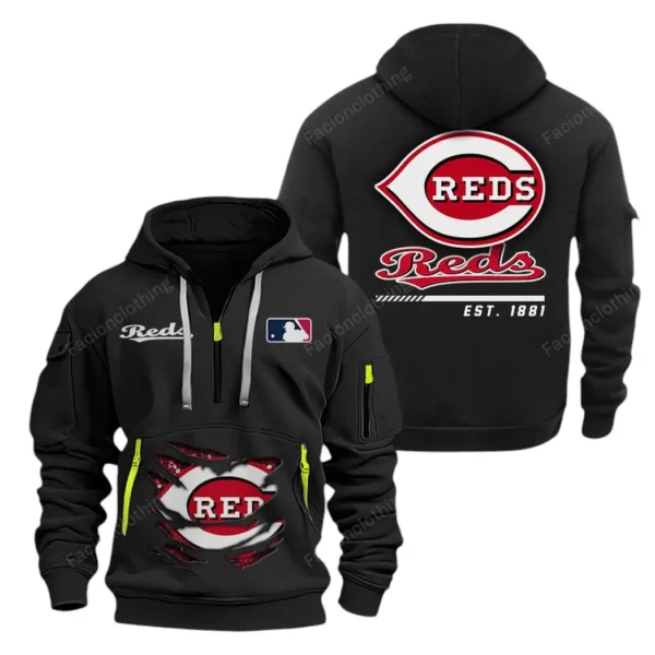 Outdoor Half-Zip Hoodie, Team Spirit Logo Design MLB240 - Black