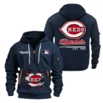 Lightweight Sports Hoodie Half Zipper, Unique Logo Print MLB240 - Navy