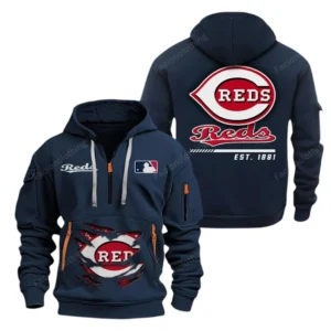 Lightweight Sports Hoodie Half Zipper, Unique Logo Print MLB240 - Navy
