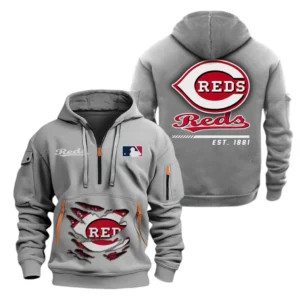 Street-Style Hoodie Half Zipper, Modern Sports Logo MLB240 - Grey