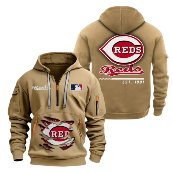 Training Hoodie Half Zipper, Fan-Friendly Logo Design MLB240 - Khaki