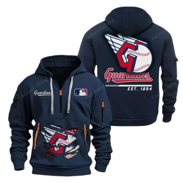 Athletic Half-Zip Hoodie, Team-Style Logo Print Hoodie Gift For Football Fans MLB240 - Navy