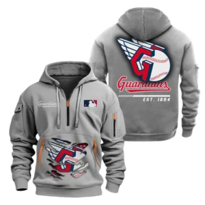 Casual Sports Hoodie Half Zipper, Modern Logo Detail Printing MLB240 - Grey