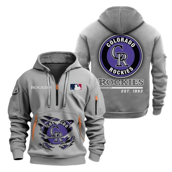 Outdoor Half-Zip Hoodie, Team Spirit Logo Design MLB240 - Grey