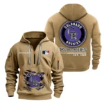 Lightweight Sports Hoodie Half Zipper, Unique Logo Print MLB240 - Khaki