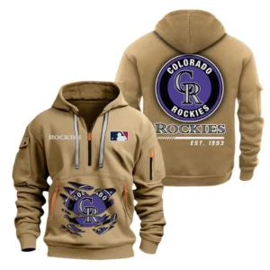 Lightweight Sports Hoodie Half Zipper, Unique Logo Print MLB240 - Khaki