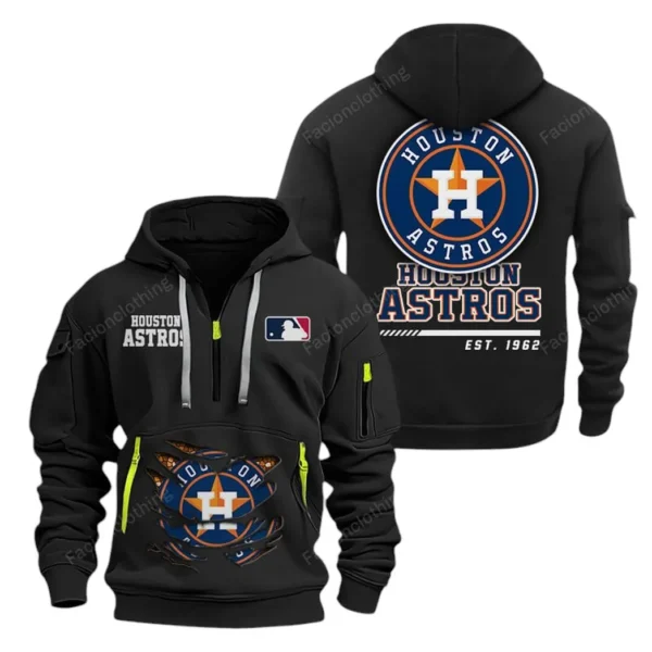 Casual Sports Hoodie Half Zipper, Modern Logo Detail Printing MLB240 - Black