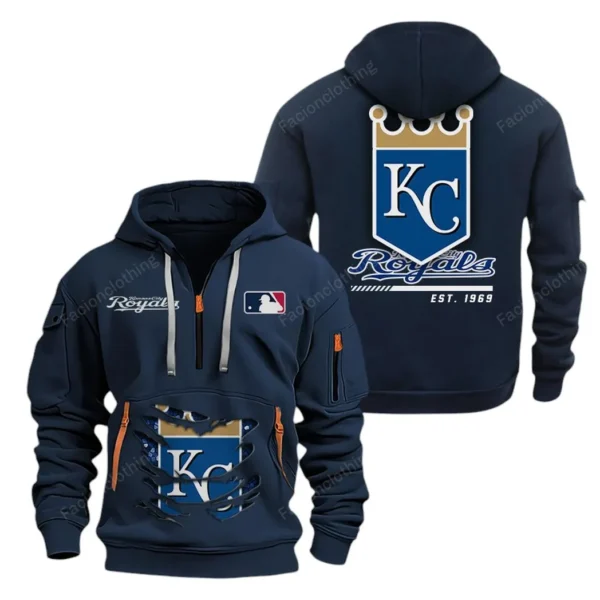 Lightweight Sports Hoodie Half Zipper, Unique Logo Print MLB240 - Navy