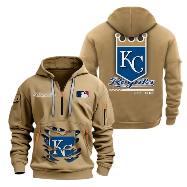 Training Hoodie Half Zipper, Fan-Friendly Logo Design MLB240 - Khaki