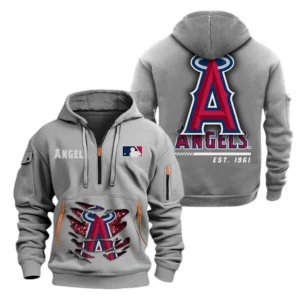 Casual Sports Hoodie Half Zipper, Modern Logo Detail Printing MLB240 - Grey