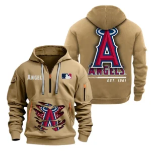 Urban Streetwear Hoodie, Half-Zip with Exclusive Logo MLB240 - Khaki
