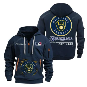 Urban Streetwear Hoodie, Half-Zip with Exclusive Logo MLB240 - Navy