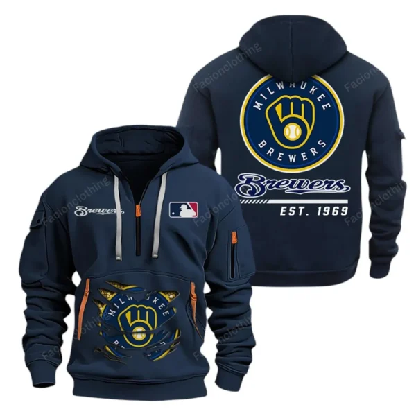 Urban Streetwear Hoodie, Half-Zip with Exclusive Logo MLB240 - Navy