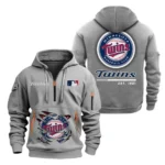 Street-Style Hoodie Half Zipper, Modern Sports Logo MLB240 - Grey