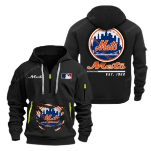 Fan Gift Hoodie Half Zipper, Sports-Inspired Logo Design MLB240 - Black