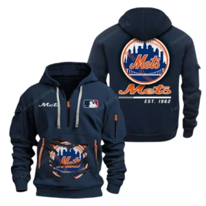 Athletic Half-Zip Hoodie, Team-Style Logo Print Hoodie Gift For Football Fans MLB240 - Navy