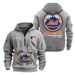 Casual Sports Hoodie Half Zipper, Modern Logo Detail Printing MLB240 - Grey