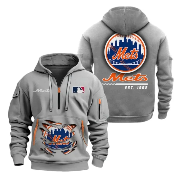 Casual Sports Hoodie Half Zipper, Modern Logo Detail Printing MLB240 - Grey