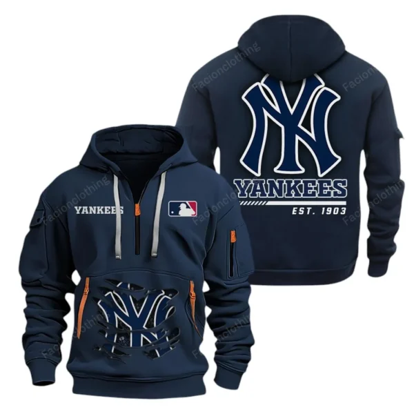 Everyday Hoodie Half Zipper, Athletic-Inspired Logo MLB240 - Navy