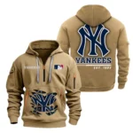 Lightweight Sports Hoodie Half Zipper, Unique Logo Print MLB240 - Khaki