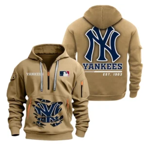 Lightweight Sports Hoodie Half Zipper, Unique Logo Print MLB240 - Khaki