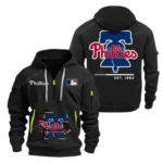 Street-Style Hoodie Half Zipper, Modern Sports Logo MLB240 - Black
