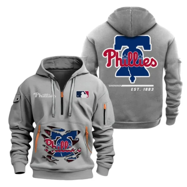 Fan Gift Hoodie Half Zipper, Sports-Inspired Logo Design MLB240 - Grey