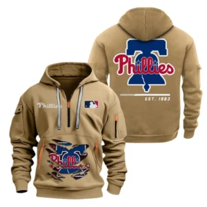 Athletic Half-Zip Hoodie, Team-Style Logo Print Hoodie Gift For Football Fans MLB240 - Khaki