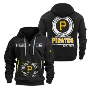 Casual Sports Hoodie Half Zipper, Modern Logo Detail Printing MLB240 - Black