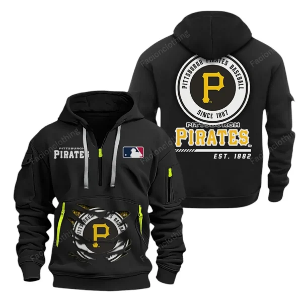 Casual Sports Hoodie Half Zipper, Modern Logo Detail Printing MLB240 - Black