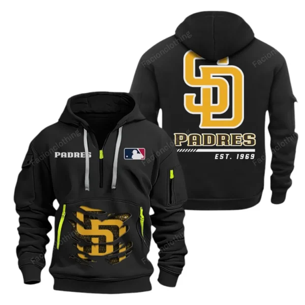 Outdoor Half-Zip Hoodie, Team Spirit Logo Design MLB240 - Black