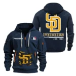 Lightweight Sports Hoodie Half Zipper, Unique Logo Print MLB240 - Navy
