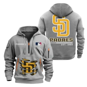 Street-Style Hoodie Half Zipper, Modern Sports Logo MLB240 - Grey