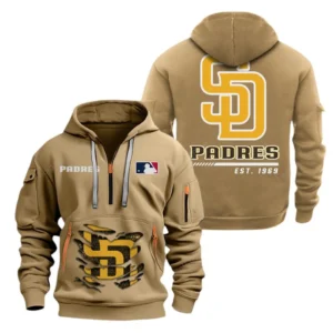 Training Hoodie Half Zipper, Fan-Friendly Logo Design MLB240 - Khaki