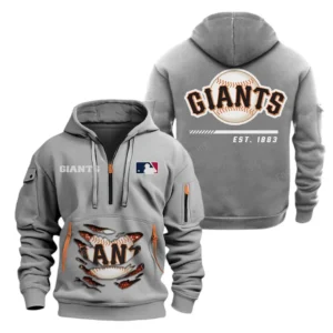 Casual Sports Hoodie Half Zipper, Modern Logo Detail Printing MLB240 - Grey