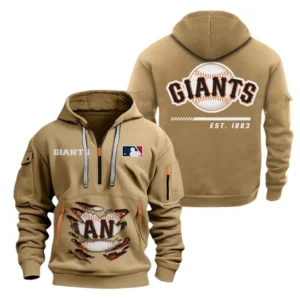 Urban Streetwear Hoodie, Half-Zip with Exclusive Logo MLB240 - Khaki