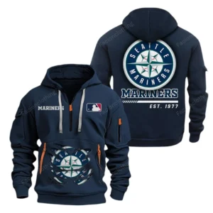 Everyday Hoodie Half Zipper, Athletic-Inspired Logo MLB240 - Navy