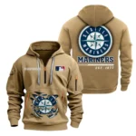 Lightweight Sports Hoodie Half Zipper, Unique Logo Print MLB240 - Khaki